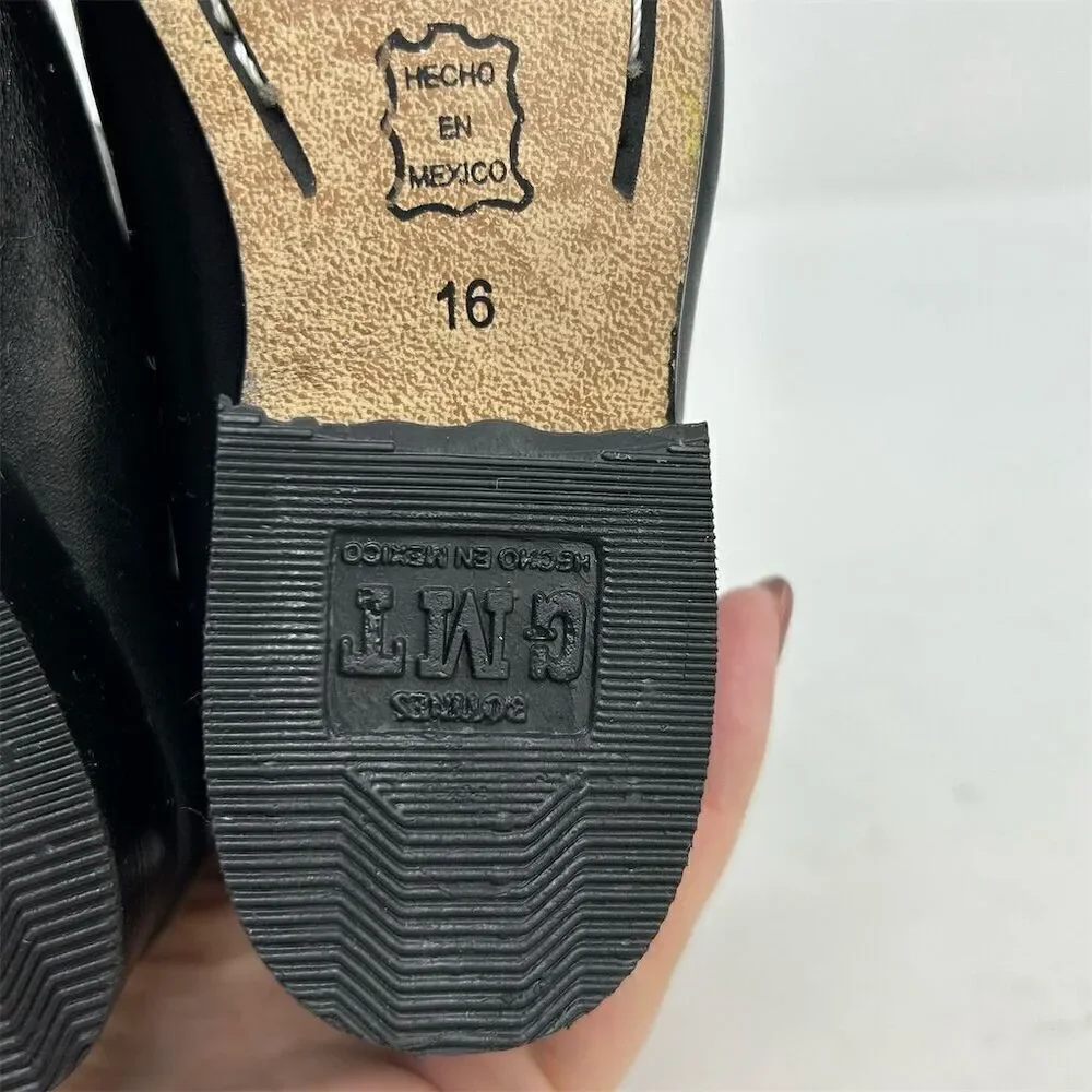 Kid's Charro Black Leather Pull On Western Ankle Boots Size 10 Casual Mexico